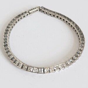 Vintage Sterling Silver Princess Cut Crystal Bridal Tennis Bracelet Quiet Luxury